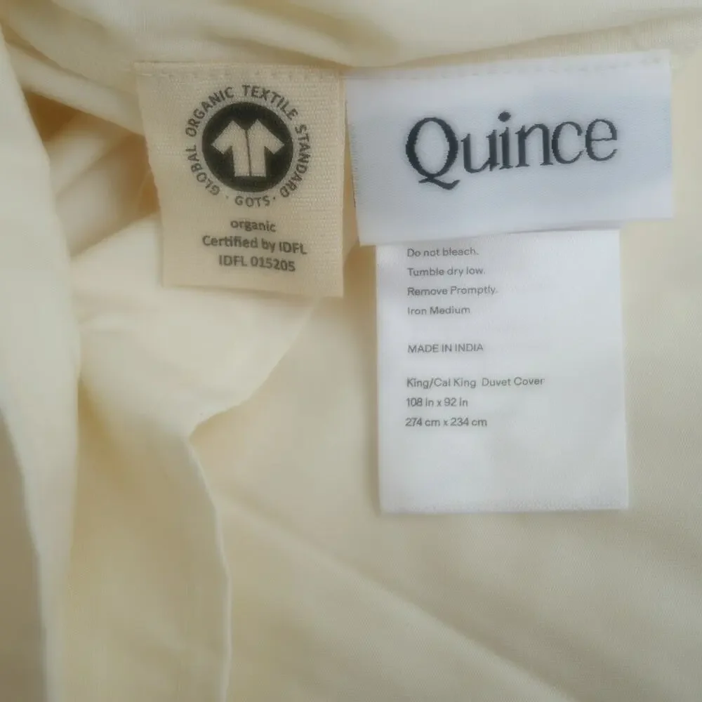 Quince Classic Organic Percale Duvet Cover ONLY  IVORY  King California King NEW